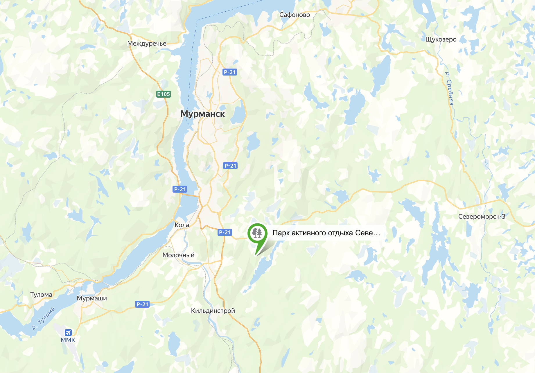 Схема проезда к парку Северное Сияние
